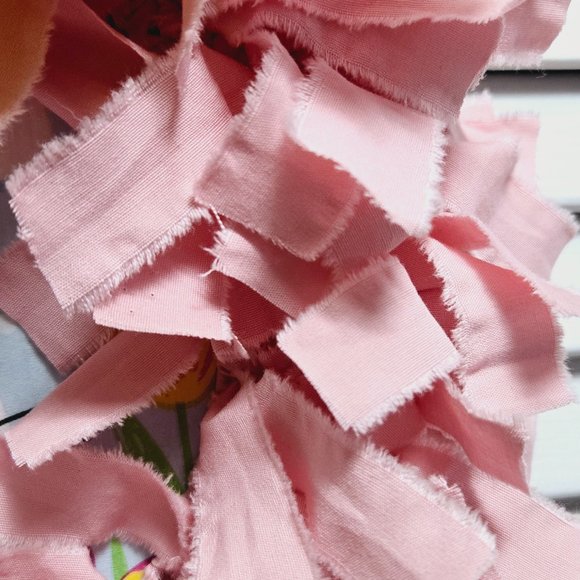 Hand Crafted Easter Bunny Rabbit Fabric Rag Wreath, Pink & White, Bunny Sign - Picture 6 of 7